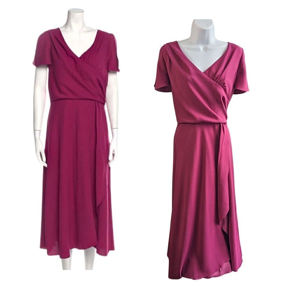 NWT Revolve IRIS & INK Tyrian Purple Crepe Blouson Short Sleeve Midi Dress Sz 10